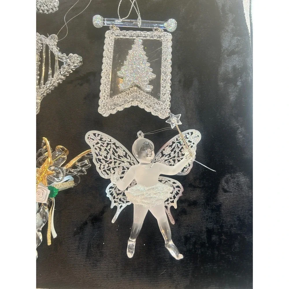 Vintage Spun Glass Christmas Ornament Lot 15pc Angel Fairy Tree Ice Skates Clear